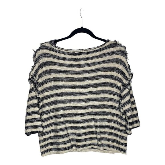 Free People Sweater Size XS Women's Pullover Striped Spells Trouble Ivory Black - Picture 3 of 6
